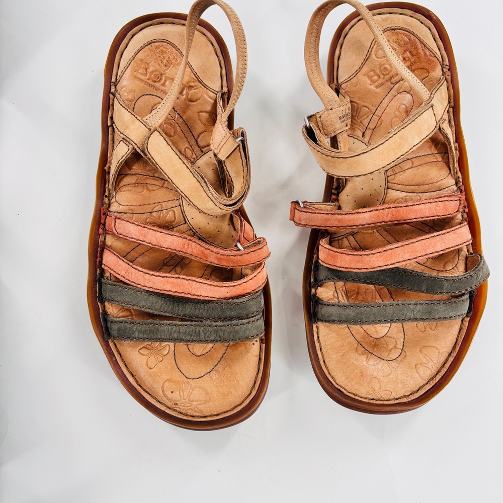 Born Women's Multi-Strap Tan, Coral & Gray Leather Sandals